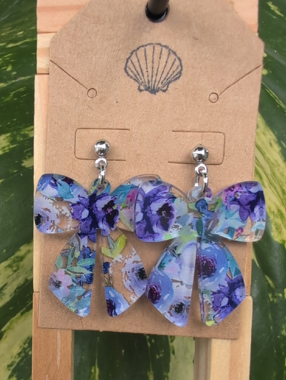 Floral Purple Bow Drop Earrings - Brand